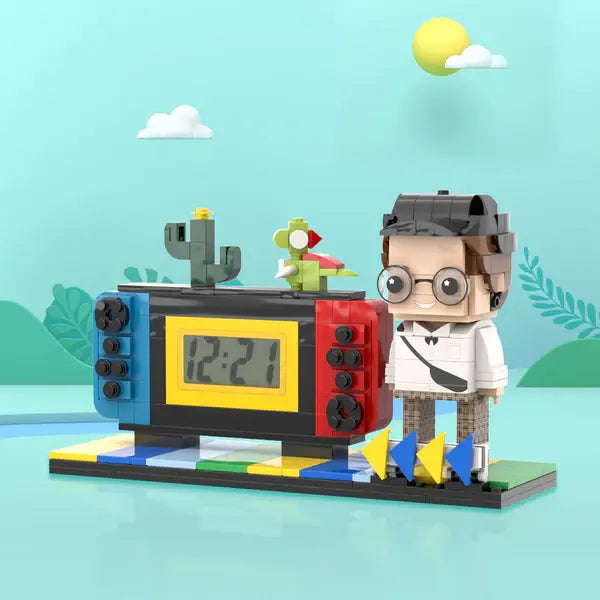 Personalisierte Bausteinfiguren – Uhr mit Spielkonsolen-Design – Geschenk für ihn
