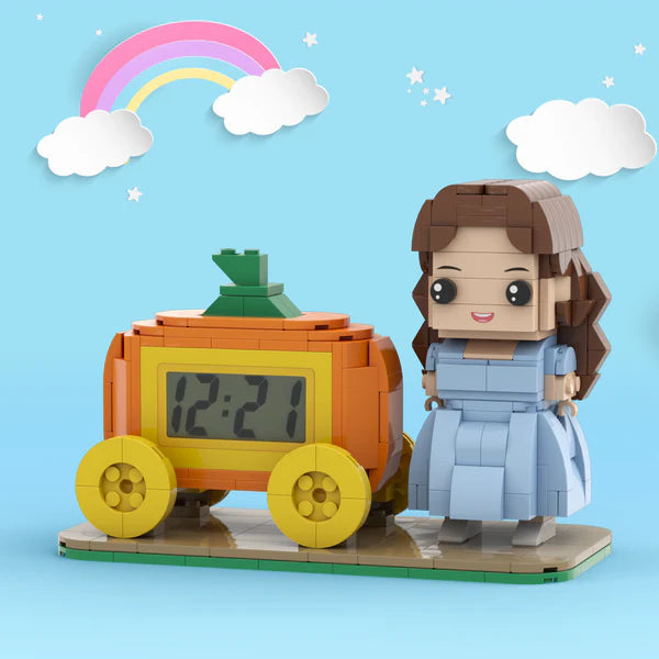 Individuelle Bausteinfiguren – Uhr mit Kürbis-Design – Personalisiertes Geschenk