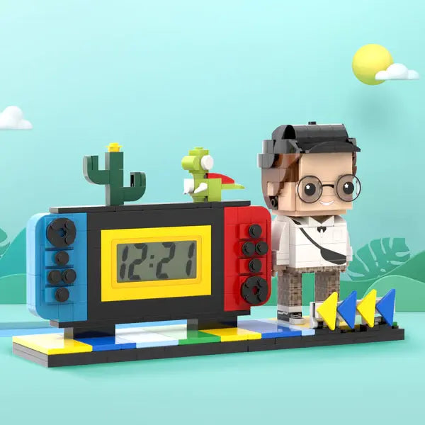 Personalisierte Bausteinfiguren – Uhr mit Spielkonsolen-Design – Geschenk für ihn