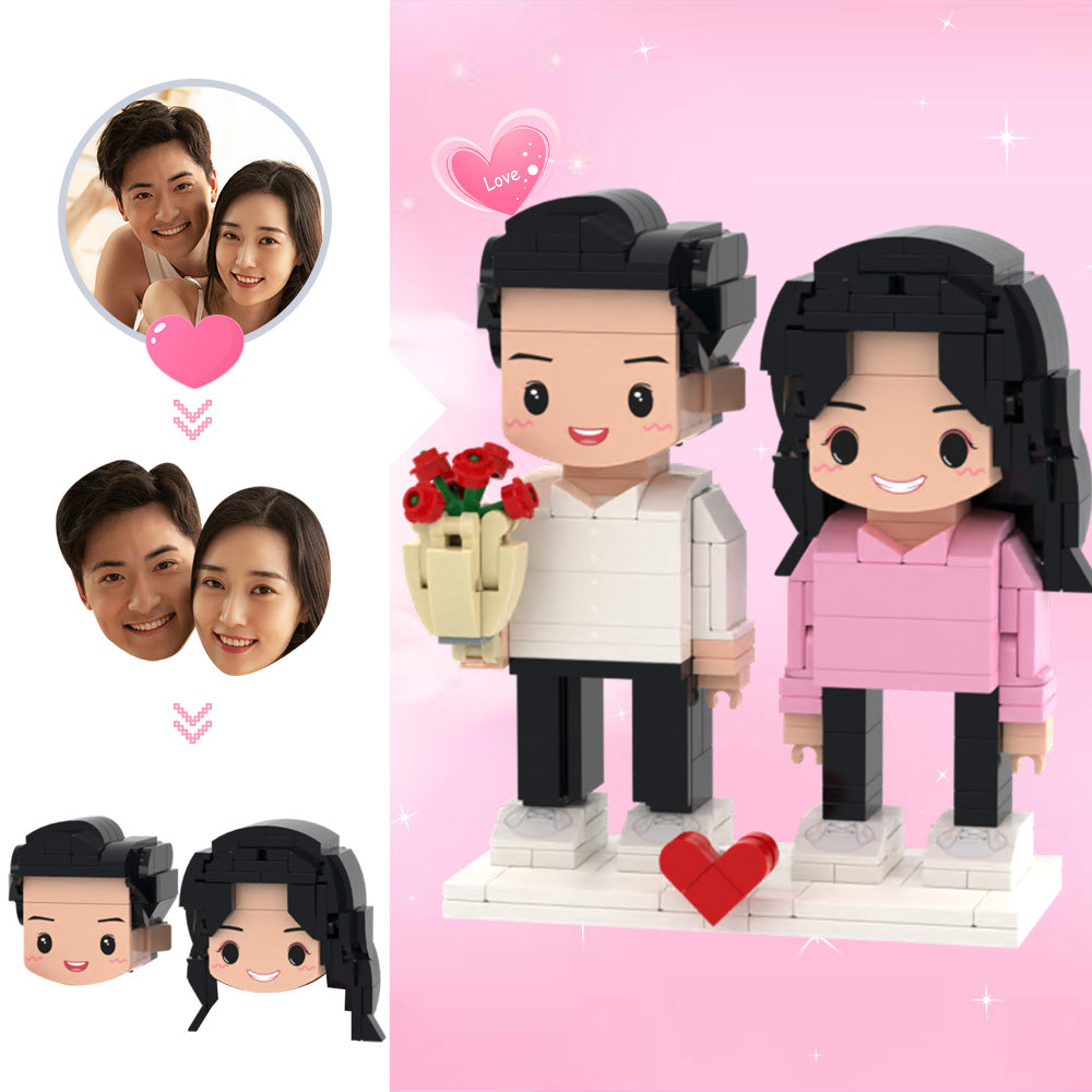 Personalisierte Bausteinfiguren – 2 Personen – Geschenk für sie mit Rose