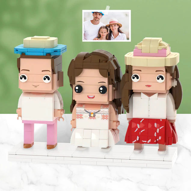 Personalisierte Bausteinfiguren – 3 Personen – Geschenk für die Familie