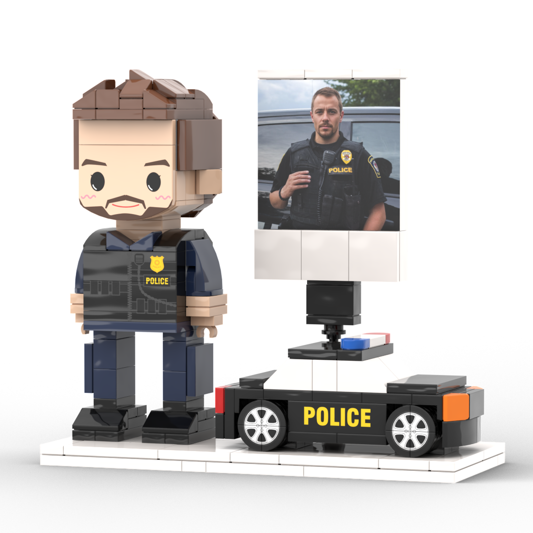 Personalisierte Bausteinfigur - 1 Person mit Bilderrahmen - Polizist