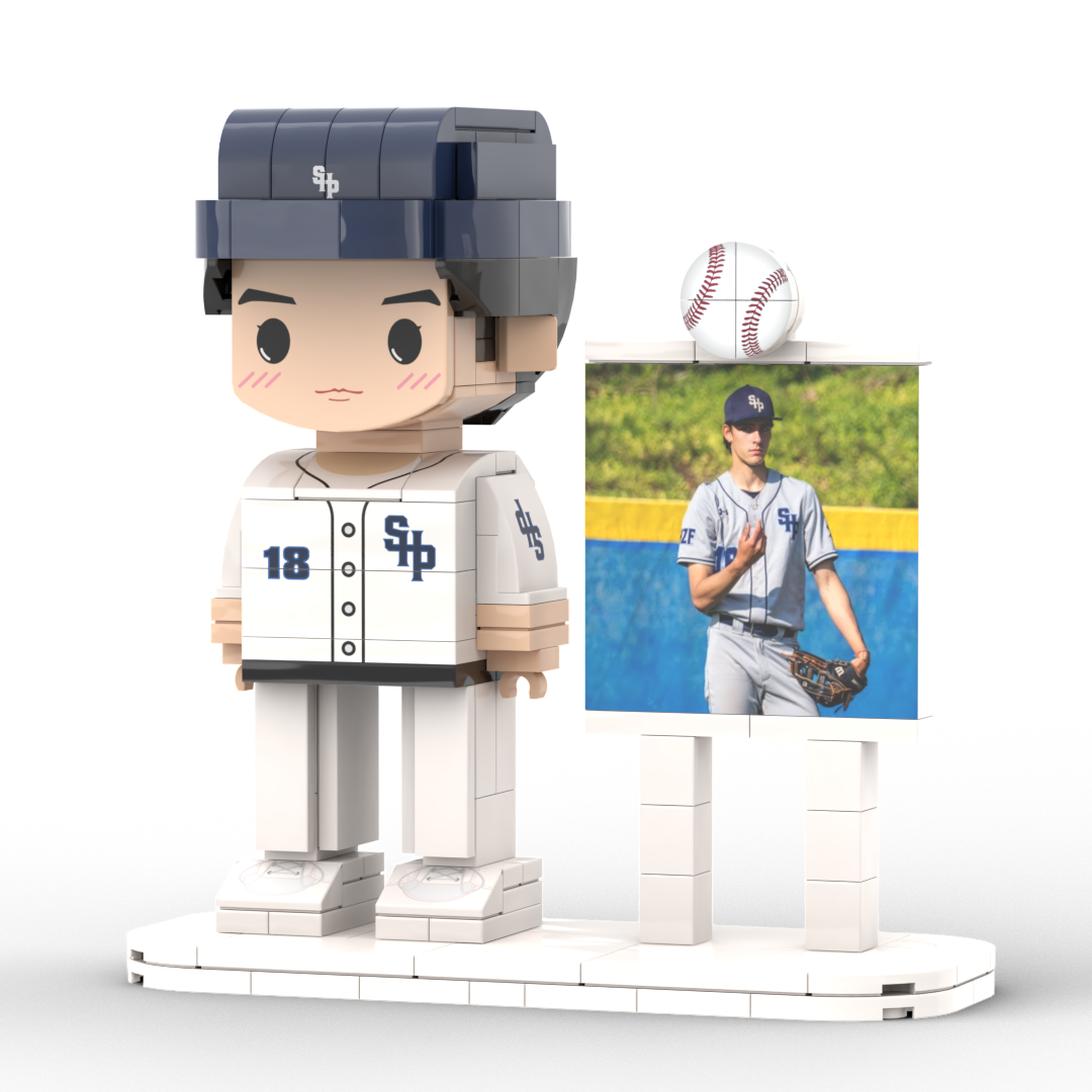 Personalisierte Bausteinfigur - 1 Person mit Bilderrahmen - Baseballspieler