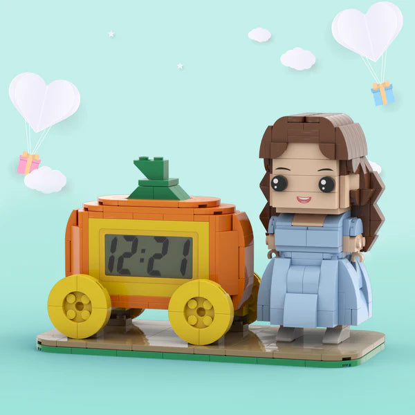 Personalisierte Bausteinfiguren – Uhr mit Kürbis-Design – Personalisiertes Geschenk