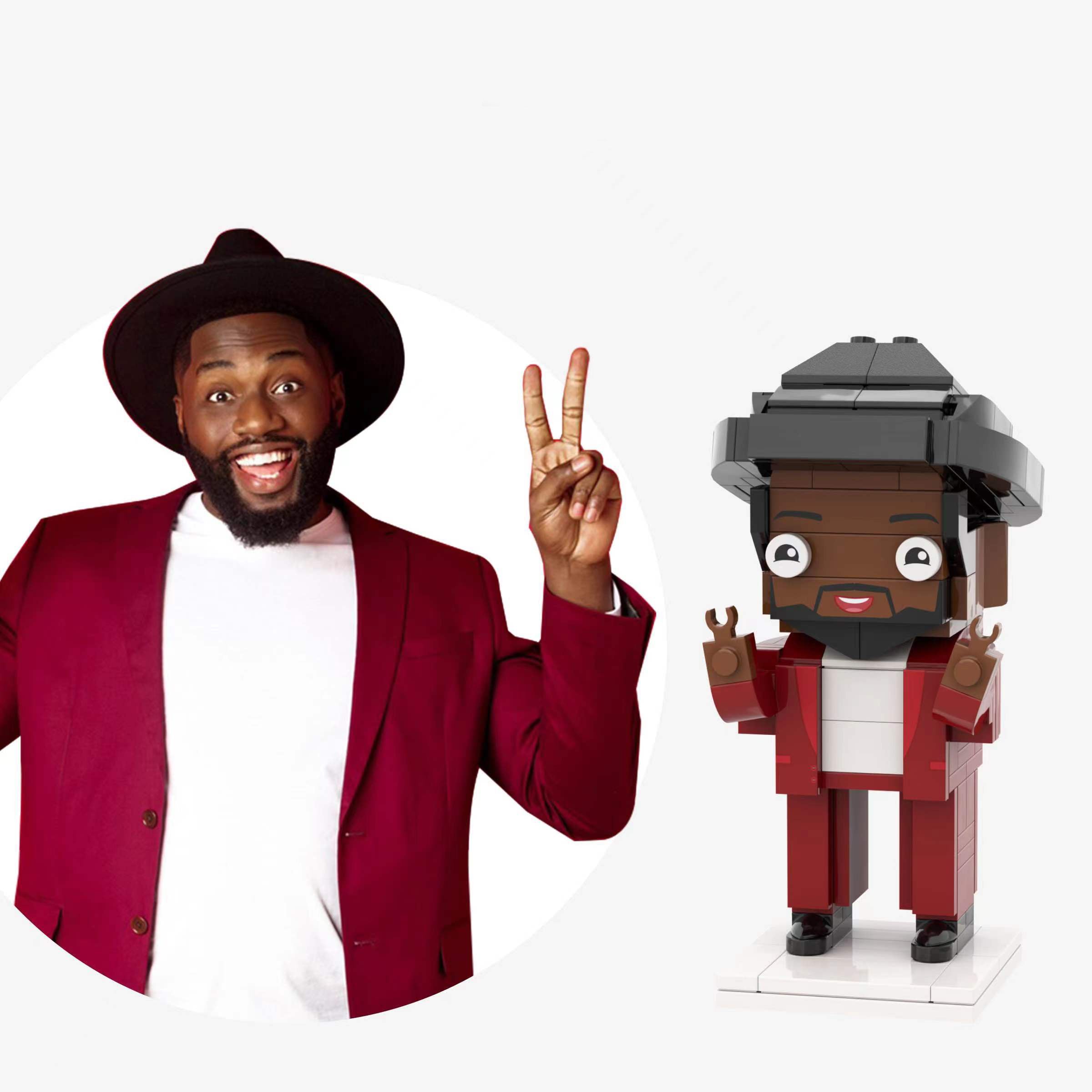 Individuelle Bausteinfigur – 1 Person – Lustiges Geschenk für Männer mit Hut
