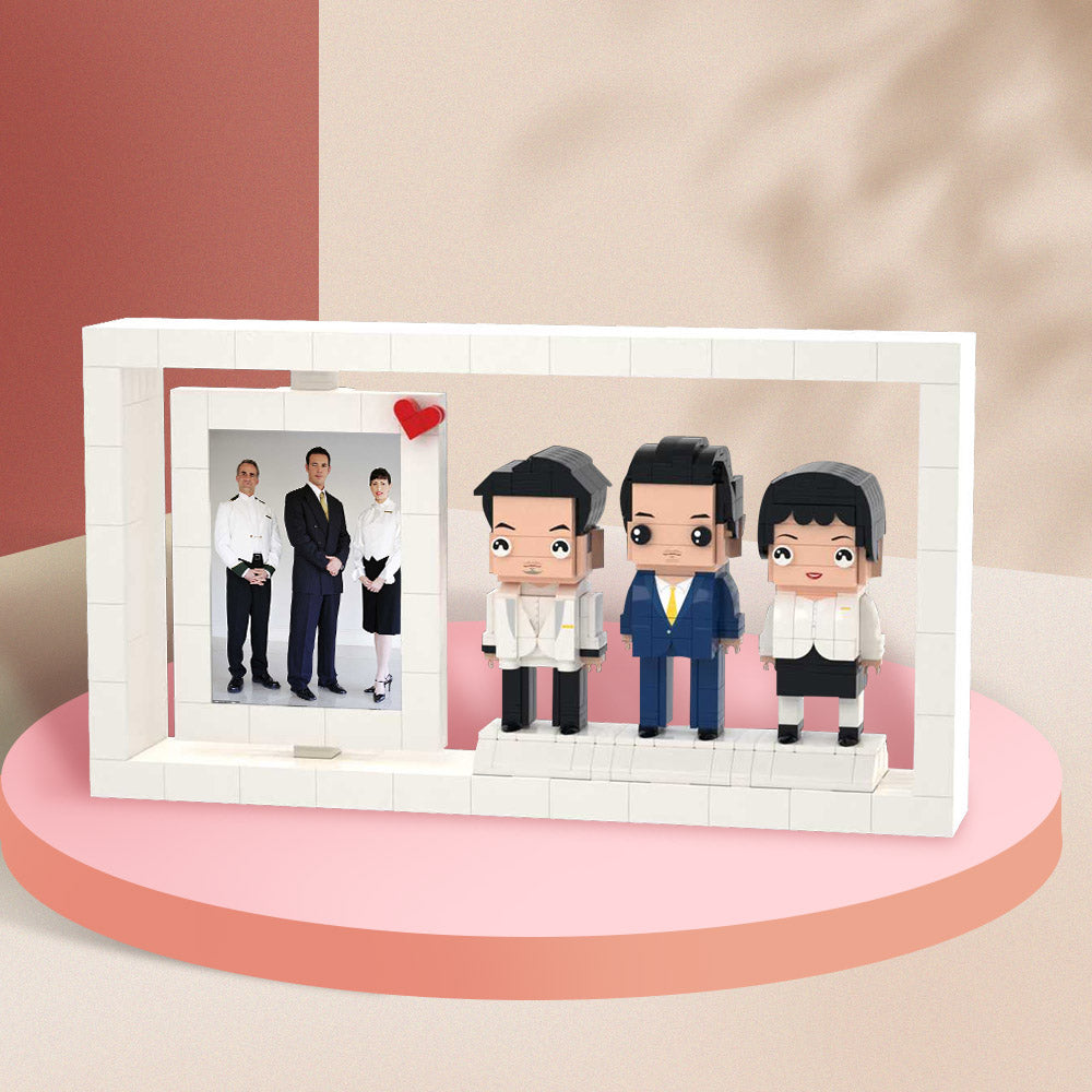 Individuelle Bausteinfiguren – 3 Personen mit Bilderrahmen – Geschenk für Kollegen