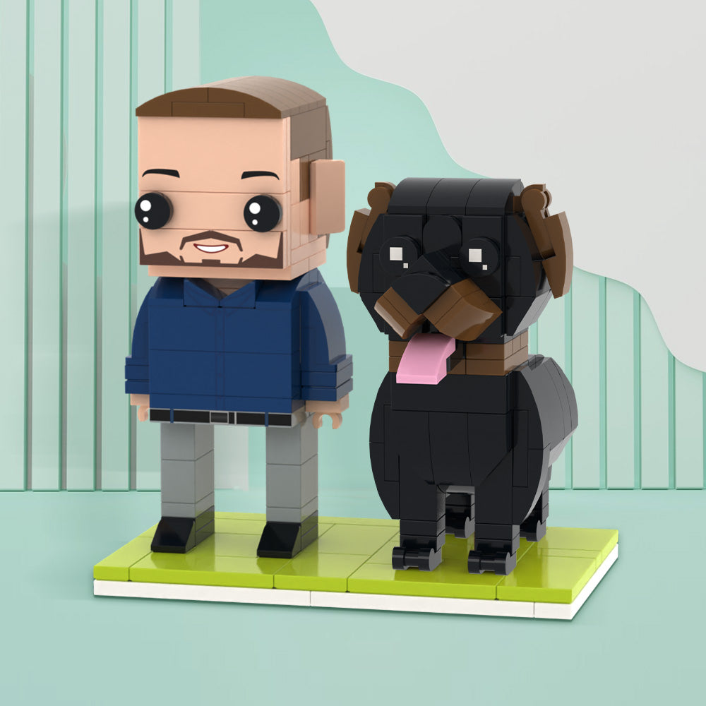 Individuelle Bausteinfigur – 1 Person mit Hund – Personalisierbares Geschenk