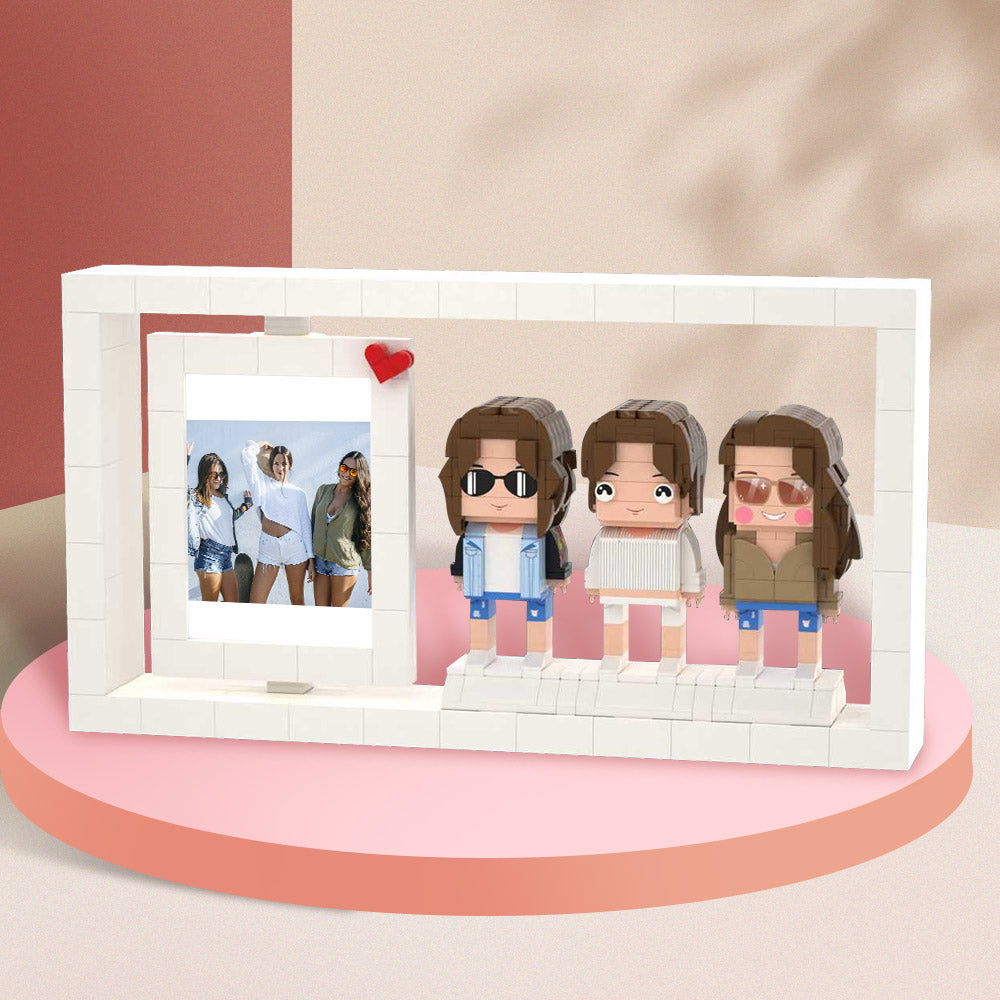 Individuelle Bausteinfiguren – 3 Personen mit Bilderrahmen – Geschenk für die Freundin