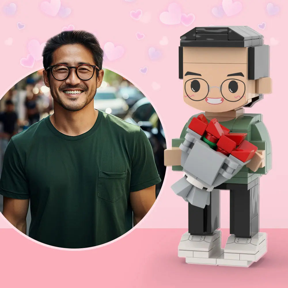 Individuelle Bausteinfigur – 1 Person mit Rose – Personalisierbares Geschenk