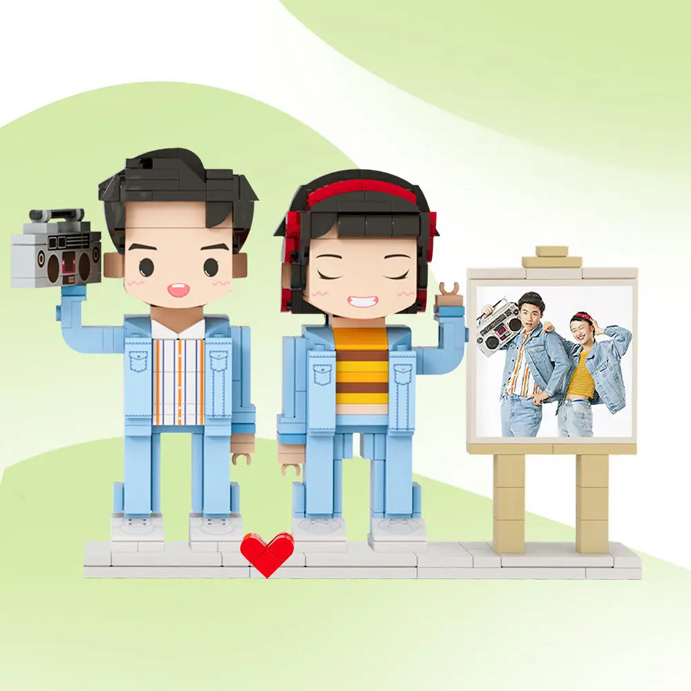 Individuelle Bausteinfiguren – 2 Personen mit Bilderrahmen – Persönliches Geschenk