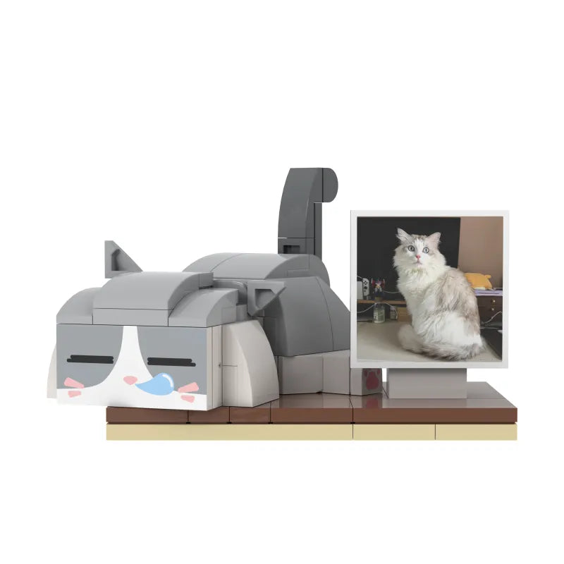 Individuelle Bausteinfigur - 1 Katze mit Bilderrahmen - schlafend