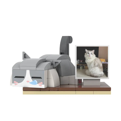 Personalisierte Bausteinfigur - 1 Katze mit Bilderrahmen - schlafend