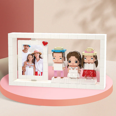 Individuelle Bausteinfiguren – 3 Personen mit Bilderrahmen – Geschenk für die Familie
