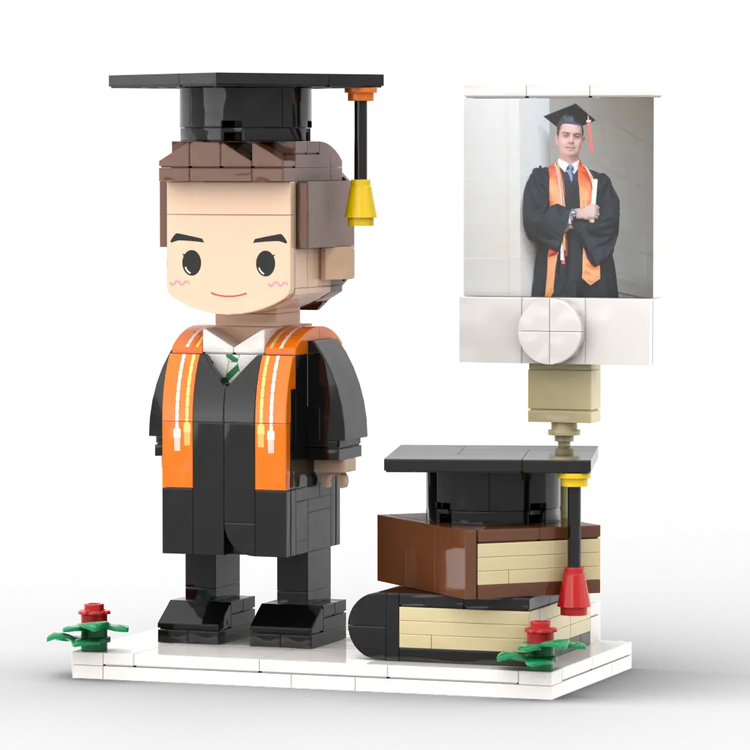 Personalisierte Bausteinfigur - 1 Person mit Bilderrahmen - Geschenk zum Abschluss