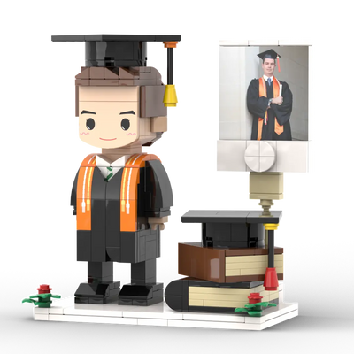 Personalisierte Bausteinfigur - 1 Person mit Bilderrahmen - Geschenk zum Abschluss