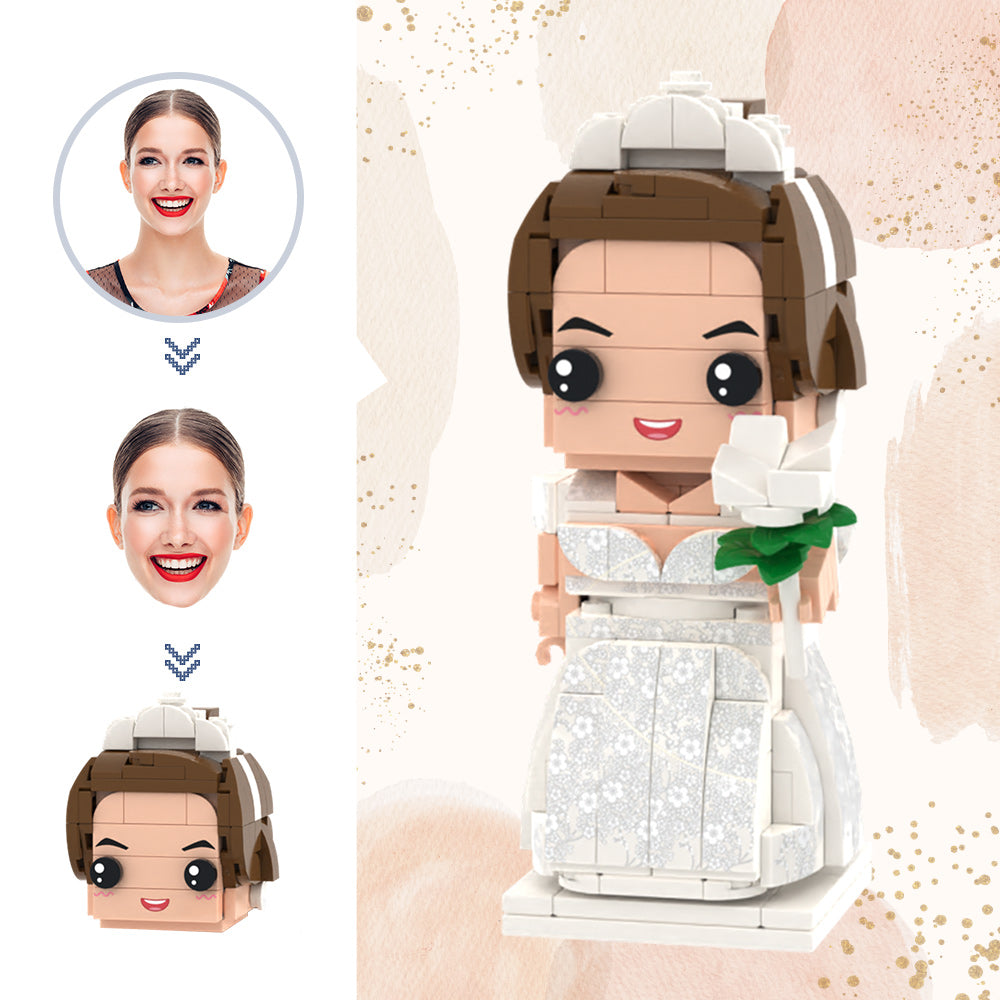 Individuelle Bausteinfigur – Braut mit Blumenstrauß – Hochzeitsgeschenk