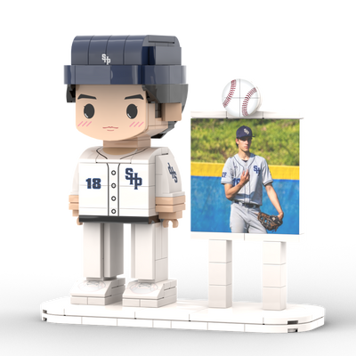 Personalisierte Bausteinfigur - 1 Person mit Bilderrahmen - Baseballspieler
