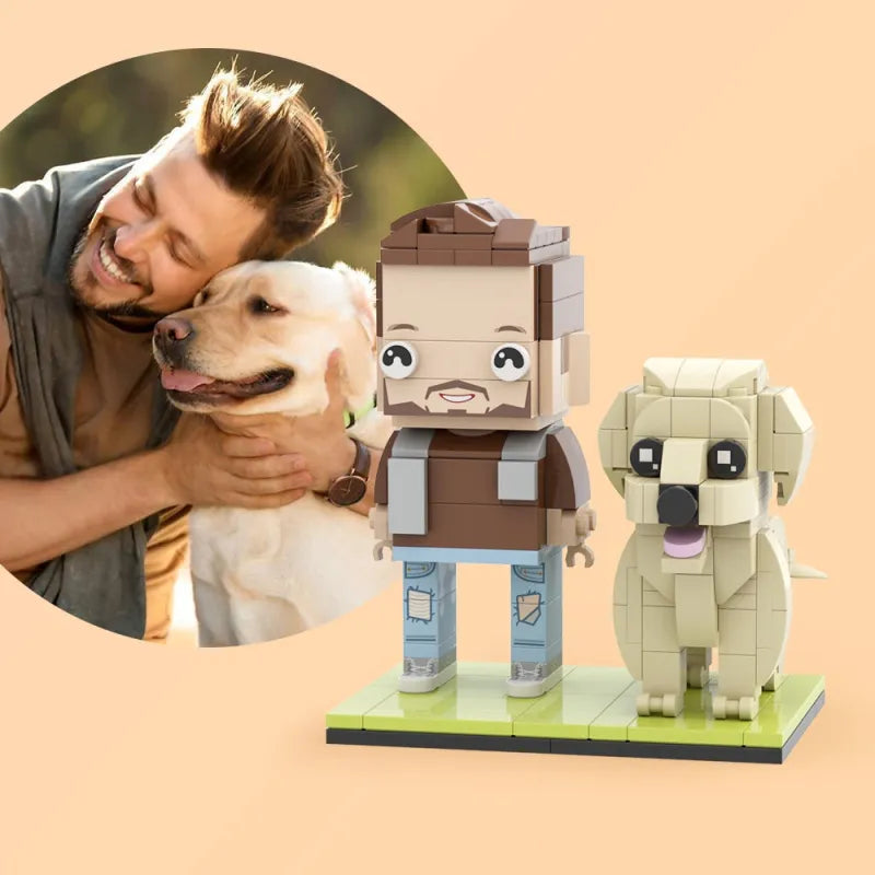 Individuelle Bausteinfigur – 1 Person mit Hund – Personalisierbares Geschenk