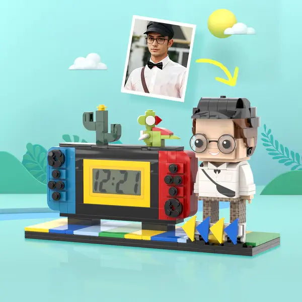 Individuelle Bausteinfiguren – Uhr mit Spielkonsolen-Design – Geschenk für ihn